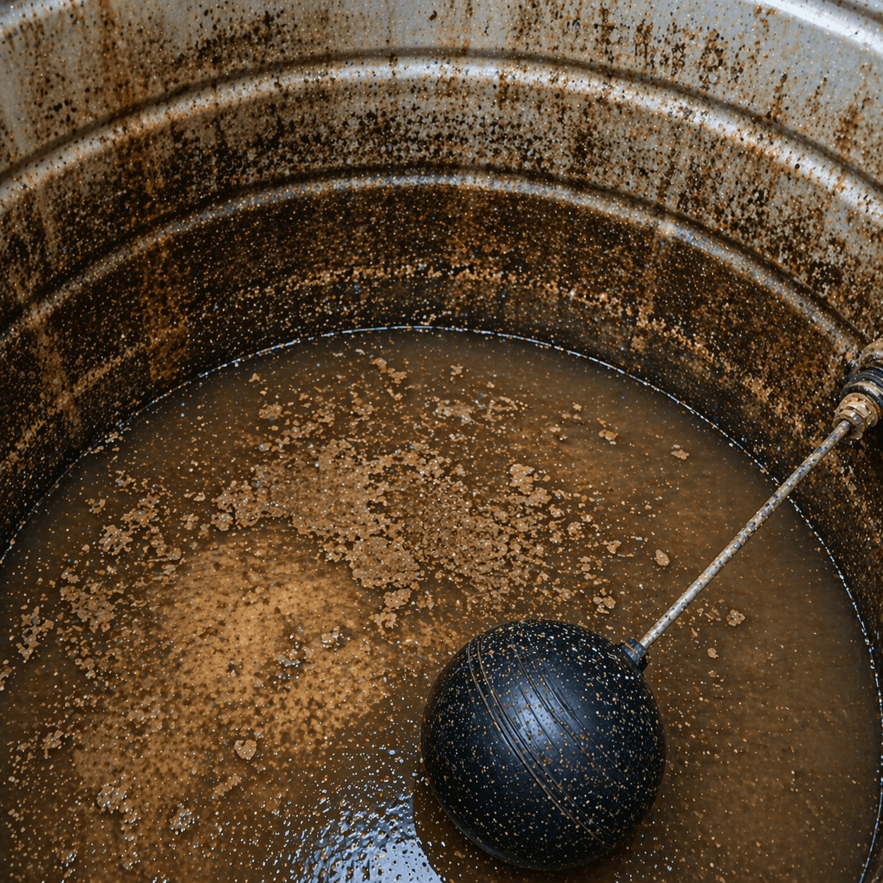 Sludge filled water tank before cleaning